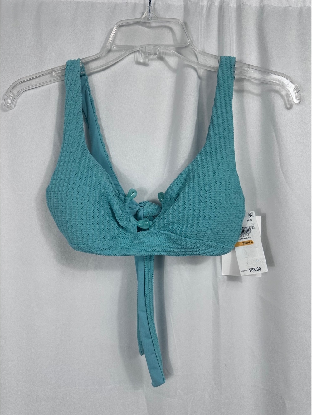 Becca by Rebecca Virtue Textured Aqua Blue Bikini Top Small
